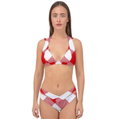 Red And White Diagonal Plaids Double Strap Halter Bikini Set by ConteMonfrey