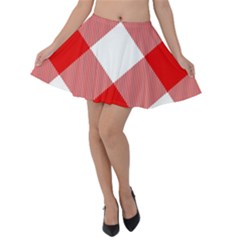 Red And White Diagonal Plaids Velvet Skater Skirt by ConteMonfrey