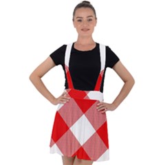 Red And White Diagonal Plaids Velvet Suspender Skater Skirt by ConteMonfrey