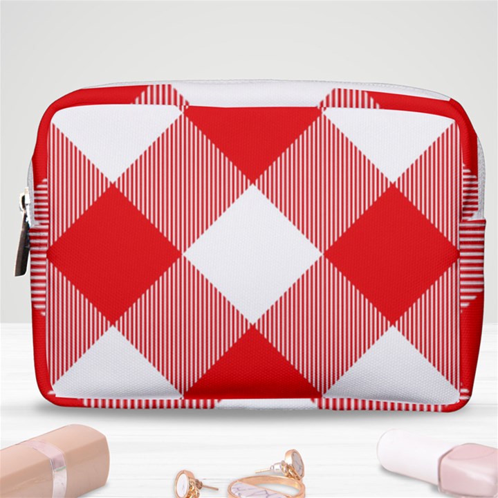 Red and white diagonal plaids Make Up Pouch (Medium)