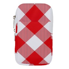 Red And White Diagonal Plaids Waist Pouch (large) by ConteMonfrey