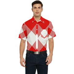 Red And White Diagonal Plaids Men s Short Sleeve Pocket Shirt  by ConteMonfrey