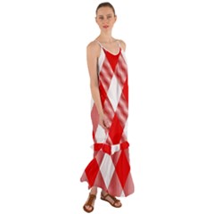 Red And White Diagonal Plaids Cami Maxi Ruffle Chiffon Dress by ConteMonfrey