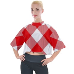 Red And White Diagonal Plaids Mock Neck Tee by ConteMonfrey