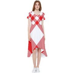 Red And White Diagonal Plaids High Low Boho Dress by ConteMonfrey