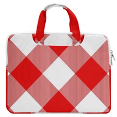 Red And White Diagonal Plaids Macbook Pro 16  Double Pocket Laptop Bag  by ConteMonfrey