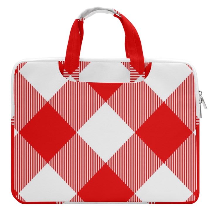 Red and white diagonal plaids MacBook Pro 16  Double Pocket Laptop Bag 