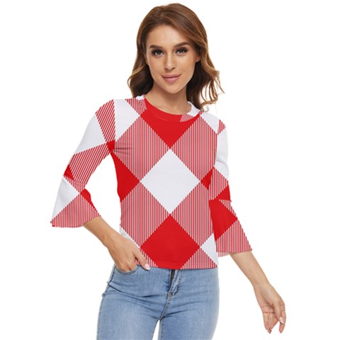 Red And White Diagonal Plaids Bell Sleeve Top by ConteMonfrey