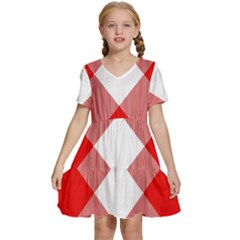 Red And White Diagonal Plaids Kids  Short Sleeve Tiered Mini Dress by ConteMonfrey