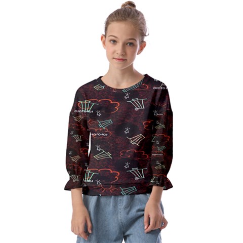 Geometric Pattern Recycle Bin Kids  Cuff Sleeve Top by Ravend