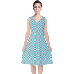 Diagonal Turquoise Plaids V-neck Midi Sleeveless Dress  by ConteMonfrey