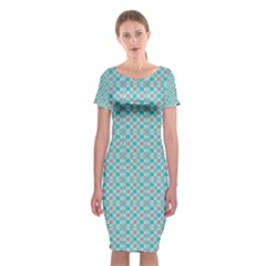 Diagonal Turquoise Plaids Classic Short Sleeve Midi Dress by ConteMonfrey