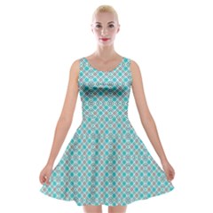 Diagonal Turquoise Plaids Velvet Skater Dress by ConteMonfrey