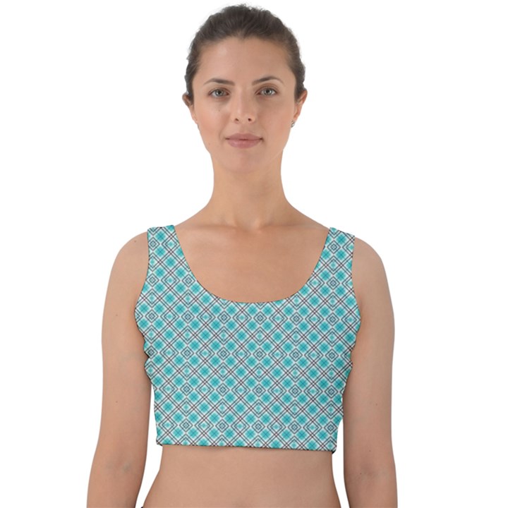 Diagonal Turquoise Plaids Velvet Crop Top