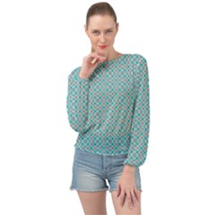 Diagonal Turquoise Plaids Banded Bottom Chiffon Top by ConteMonfrey