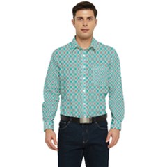 Diagonal Turquoise Plaids Men s Long Sleeve Pocket Shirt  by ConteMonfrey