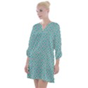 Diagonal Turquoise Plaids Open Neck Shift Dress View1