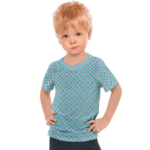 Diagonal Turquoise Plaids Kids  Sports Tee by ConteMonfrey