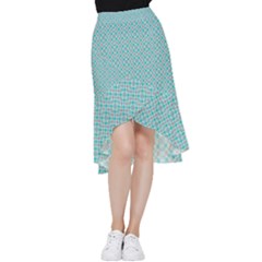 Diagonal Turquoise Plaids Frill Hi Low Chiffon Skirt