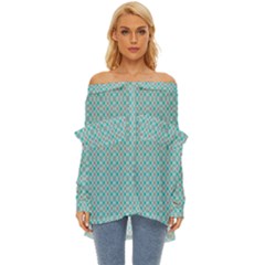 Diagonal Turquoise Plaids Off Shoulder Chiffon Pocket Shirt by ConteMonfrey