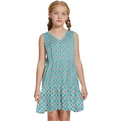 Diagonal Turquoise Plaids Kids  Sleeveless Tiered Mini Dress by ConteMonfrey