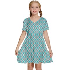 Diagonal Turquoise Plaids Kids  Short Sleeve Tiered Mini Dress by ConteMonfrey