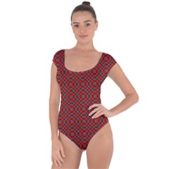 Red Diagonal Plaids Short Sleeve Leotard  by ConteMonfrey