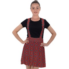 Red Diagonal Plaids Velvet Suspender Skater Skirt by ConteMonfrey