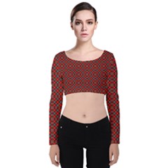 Red Diagonal Plaids Velvet Long Sleeve Crop Top by ConteMonfrey