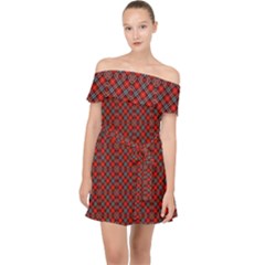 Red Diagonal Plaids Off Shoulder Chiffon Dress by ConteMonfrey