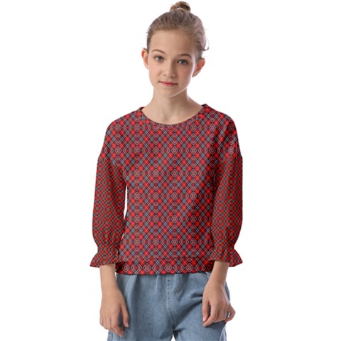 Red Diagonal Plaids Kids  Cuff Sleeve Top by ConteMonfrey