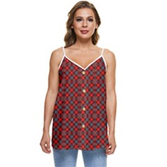 Red Diagonal Plaids Casual Spaghetti Strap Chiffon Top by ConteMonfrey