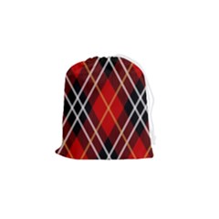 Black, Red, White Diagonal Plaids Drawstring Pouch (small) by ConteMonfrey