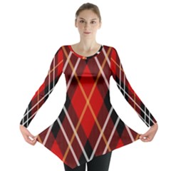 Black, Red, White Diagonal Plaids Long Sleeve Tunic  by ConteMonfrey