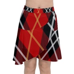 Black, Red, White Diagonal Plaids Chiffon Wrap Front Skirt by ConteMonfrey