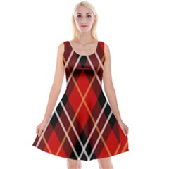 Black, Red, White Diagonal Plaids Reversible Velvet Sleeveless Dress by ConteMonfrey