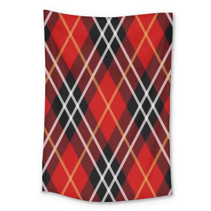 Black, red, white diagonal plaids Large Tapestry