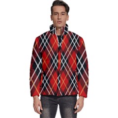 Black, Red, White Diagonal Plaids Men s Puffer Bubble Jacket Coat by ConteMonfrey