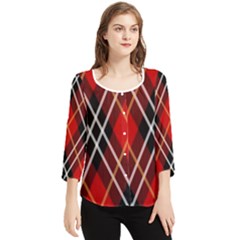 Black, Red, White Diagonal Plaids Chiffon Quarter Sleeve Blouse by ConteMonfrey