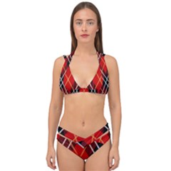 Black, Red, White Diagonal Plaids Double Strap Halter Bikini Set by ConteMonfrey