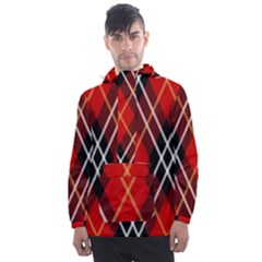 Black, Red, White Diagonal Plaids Men s Front Pocket Pullover Windbreaker by ConteMonfrey