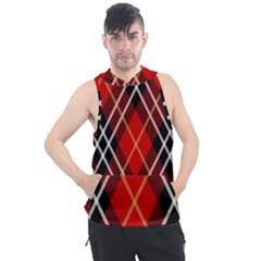 Black, Red, White Diagonal Plaids Men s Sleeveless Hoodie by ConteMonfrey