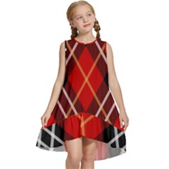 Black, Red, White Diagonal Plaids Kids  Frill Swing Dress by ConteMonfrey