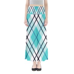 Ice Blue Diagonal Plaids Full Length Maxi Skirt by ConteMonfrey