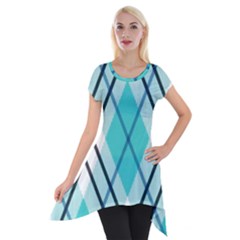 Ice Blue Diagonal Plaids Short Sleeve Side Drop Tunic by ConteMonfrey