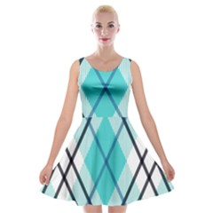 Ice Blue Diagonal Plaids Velvet Skater Dress by ConteMonfrey