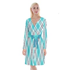 Ice Blue Diagonal Plaids Long Sleeve Velvet Front Wrap Dress by ConteMonfrey