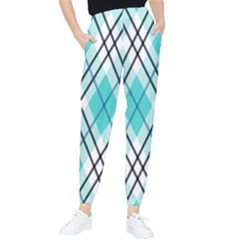 Ice blue diagonal plaids Tapered Pants