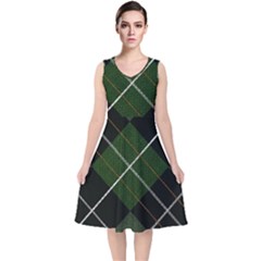 Modern Green Plaid V-neck Midi Sleeveless Dress  by ConteMonfrey