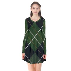 Modern Green Plaid Long Sleeve V-neck Flare Dress by ConteMonfrey